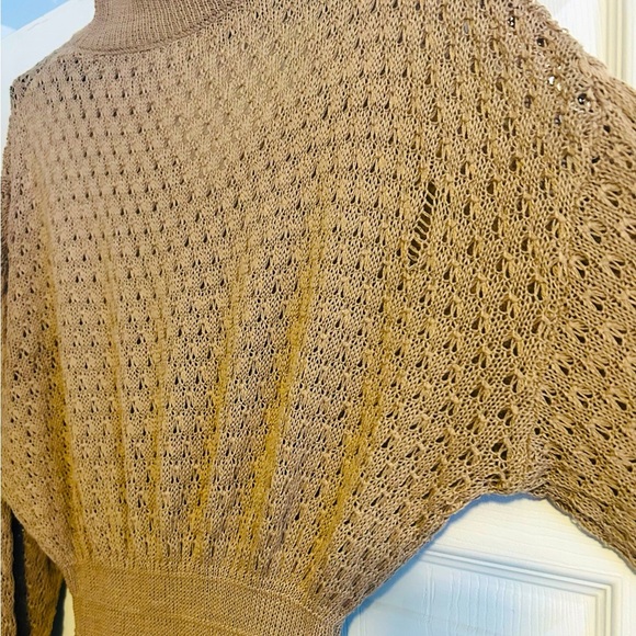 SHEIN LUNE Plus Pointelle Knit Drop Shoulder Sweater Dress, tan, size 0XL - Picture 8 of 8